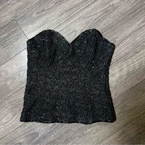 Adrianna Papell Elegant Black Beaded Boned Corset Top